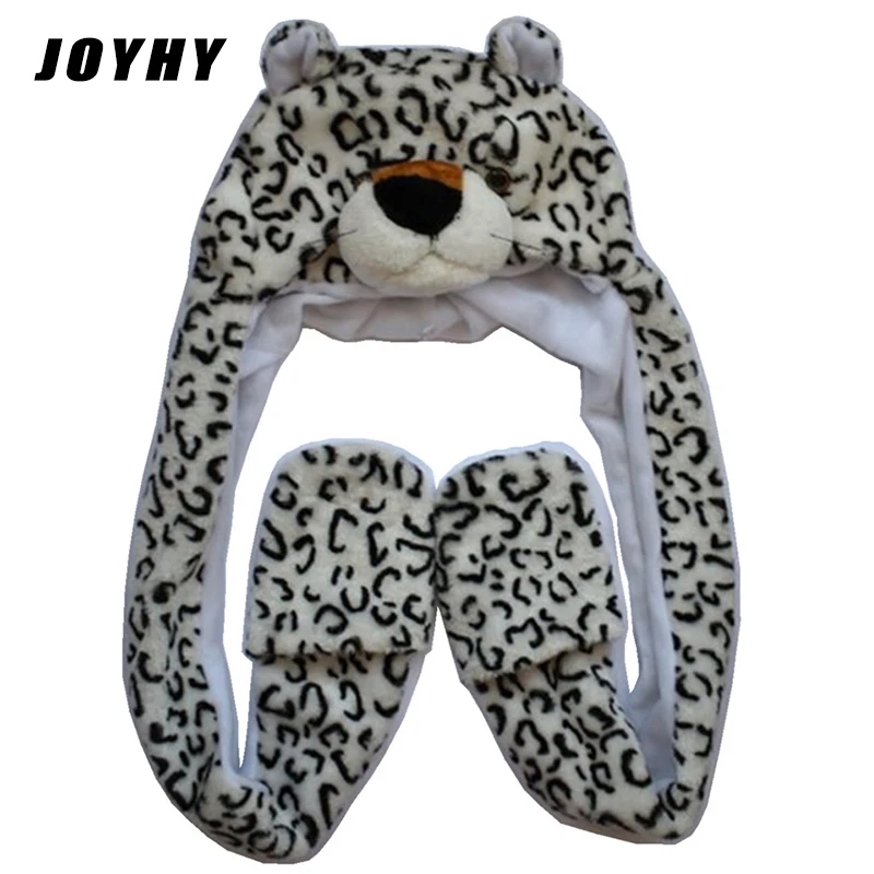 JOYHY Kid's Cute Plush White Leopard Animal Hats with Paws Gloves for Womens Mens Teenagers Boys Girls Winter Warm Beanie Cap