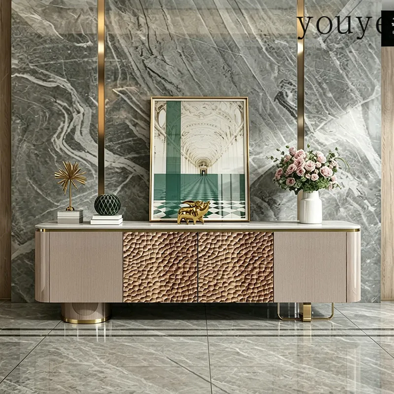 American light luxury marble TV cabinet household living room hammer pattern engraved floor cabinet modern villa storage locker