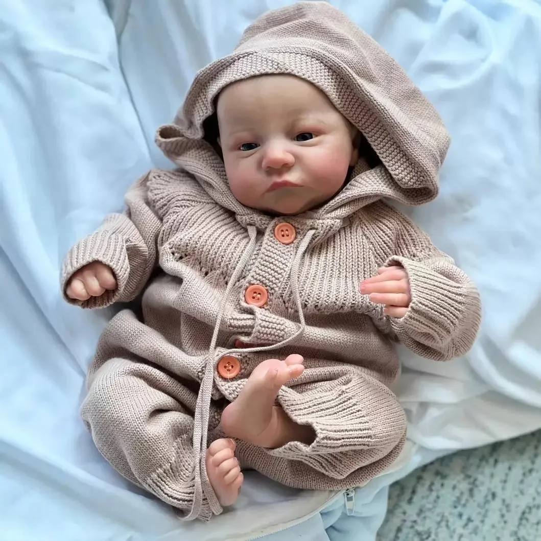 19 inch wakker Levi herboren babypop realistisch pasgeboren formaat, 3D-huidtextuur met zichtbare aderen, handgemaakte verzamelbare kunstpop