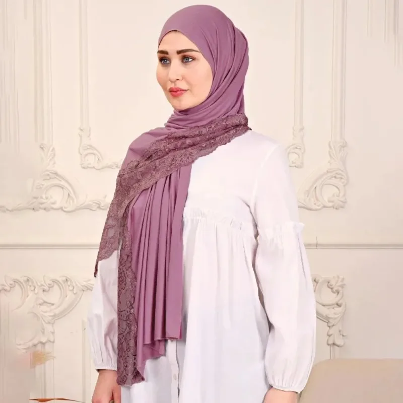 

Новый женский однотонный шарф из модала с кружевом — длинный платок для универсального использования