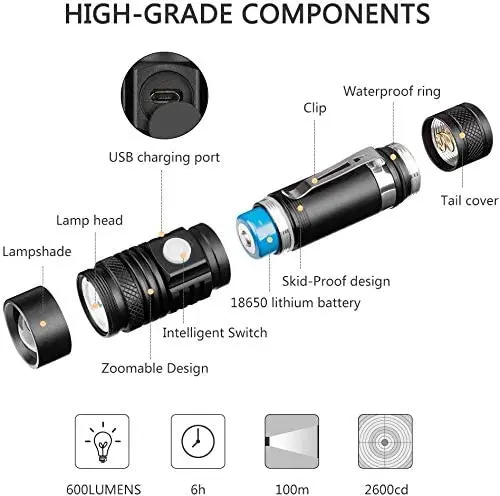 Powerful V6/L2 LED Flashlights USB Rechargeable Flashlight Bicycle Torch Outdoor Waterproof Camping LED Flashlight Zoom Torch