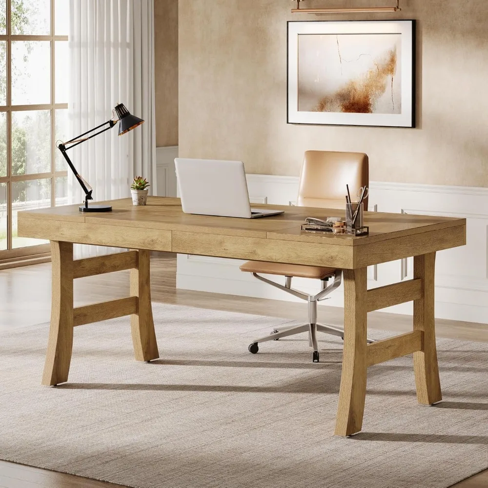 مكتب تنفيذي كبير مقاس 63 بوصة، محطة عمل كمبيوتر متينة الساق، طاولة كتابة على طراز المزرعة لبيئة العمل #4