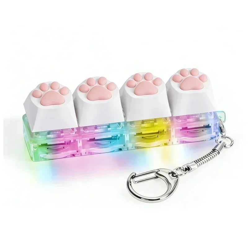 Silicone Cat Paw Clicker Keychain with LED Light Glowing Stress Relief Fidget Toy Keyboard-Style Button for Anxiety Portable