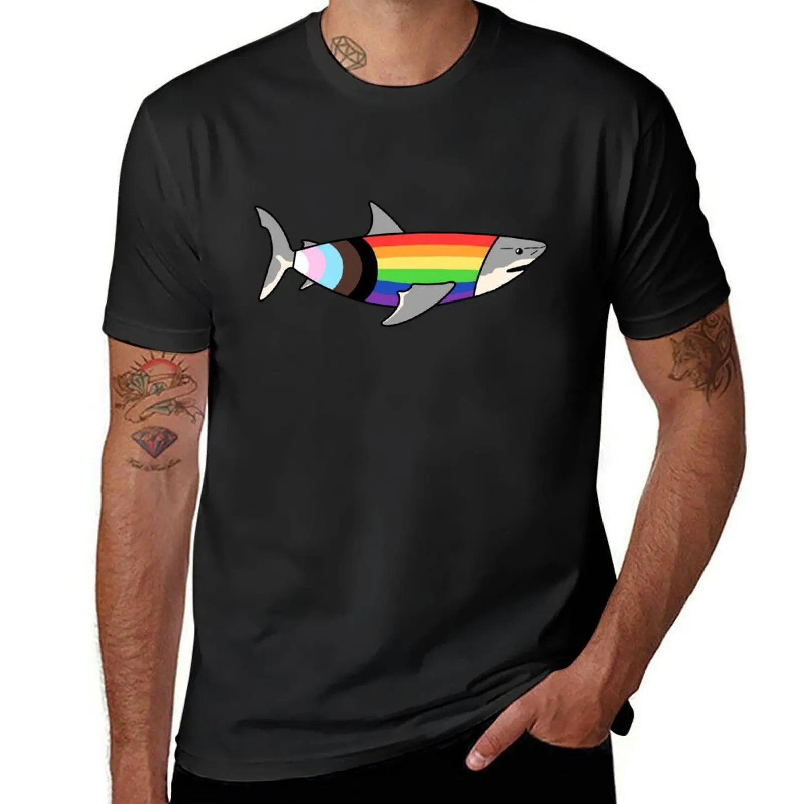 

Футболка Progress Shark с рисунком, винтажные футболки, персонализированные летние рубашки 2025 года, мужская футболка с рисунком