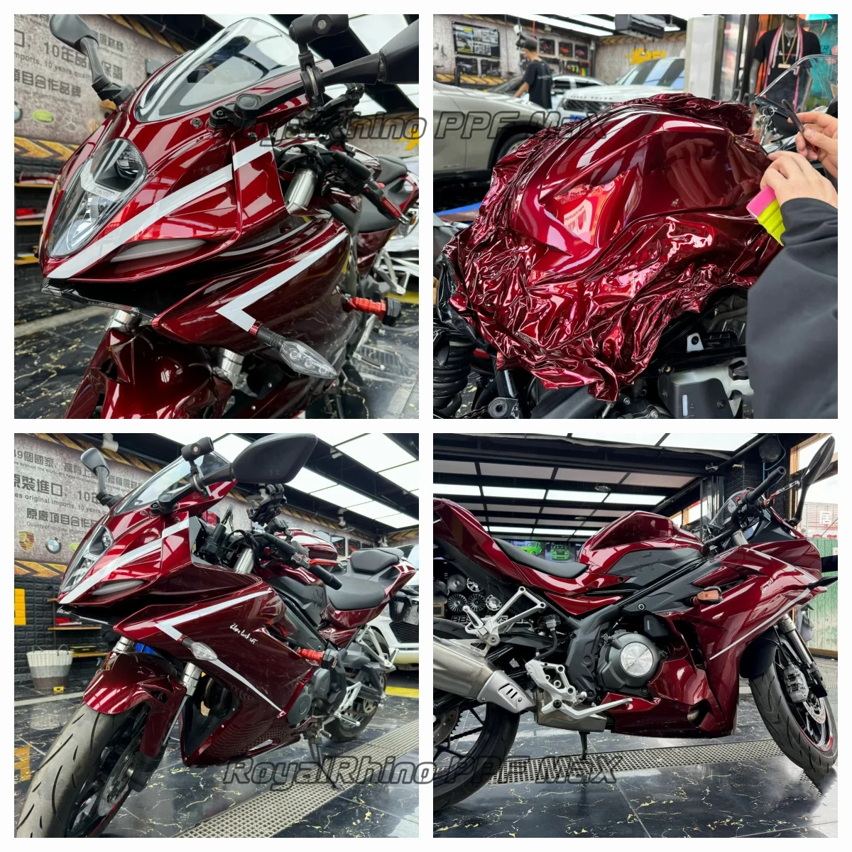 Hochglänzende, flüssige, metallische Drachenblut-Rot-Vinylfolie für Motorrad-Aufkleber, Abziehbilder, Auto-Zubehör, Wickelfolie – Detail 6