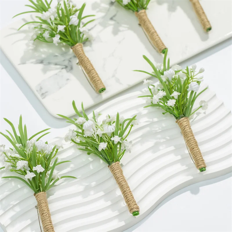 Babysbreath العروة الصدار دبوس الزهور النباتات الخضراء الزفاف العروة عروة الرجال الزواج الصدار بروش