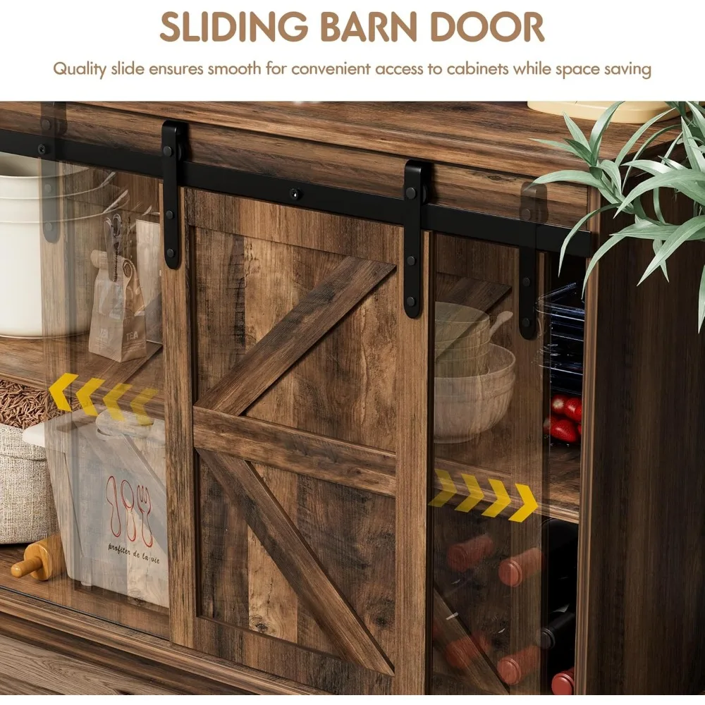 خزانة جانبية من خشب البارنوود الريفي مع أبواب منزلقة لتخزين غرفة الطعام وبار القهوة