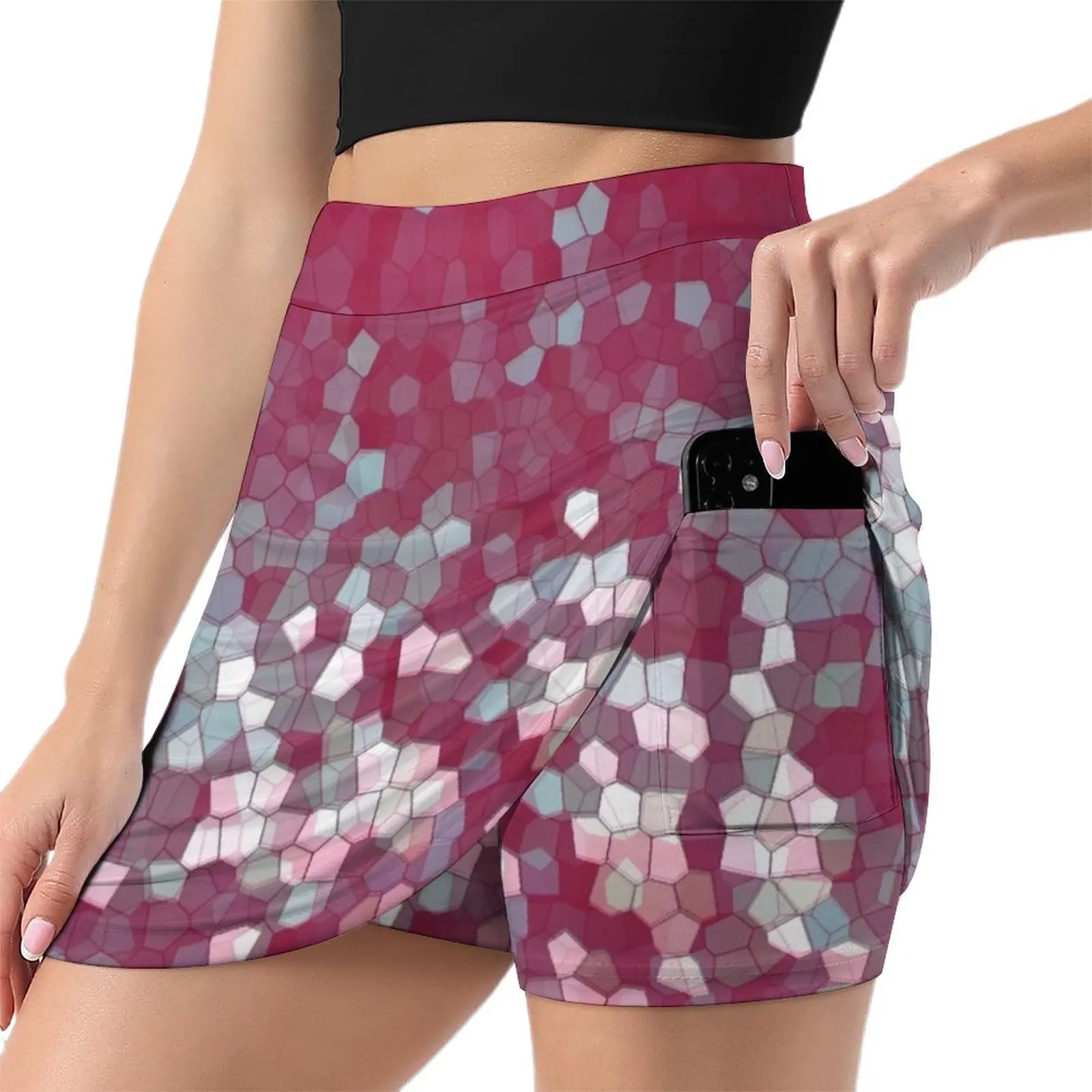 Glitter Beautiful Pink Fantasy Colorful Disco Pattern Mini Skirt rave outfits for women clothes