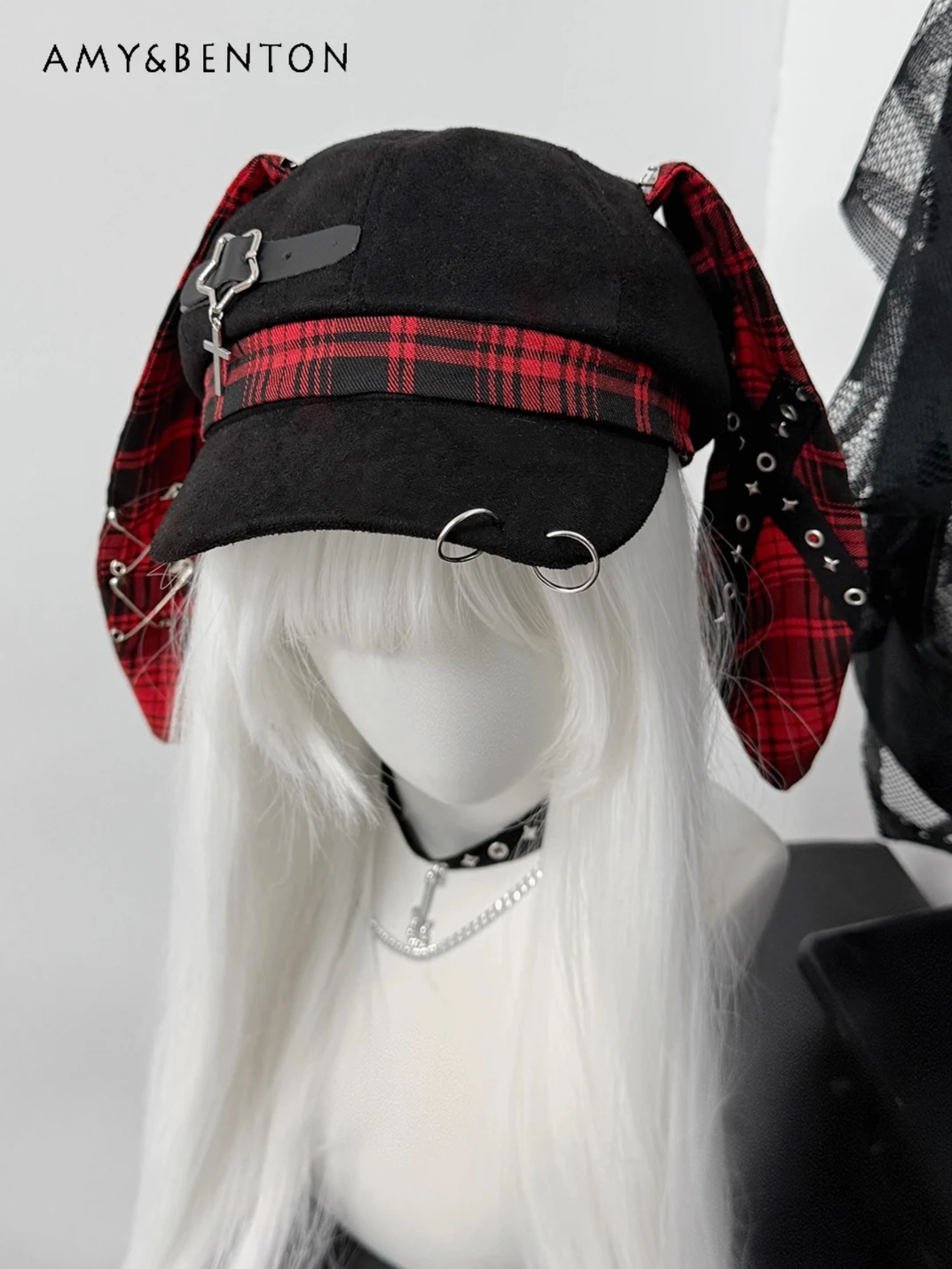 

Original Punk Style Y2K Beret Subculture Fashion Versatile Hot Girl Detachable Rabbit Ear Patchwork Color Berets Caps for Women
