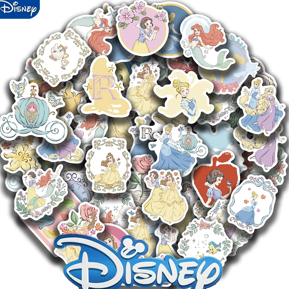 50PCS Disney Cute Cartoon Princess Stickers For DIY Diary Laptop Luggage Skateboard Graffiti Decals Sticker Classic Toys