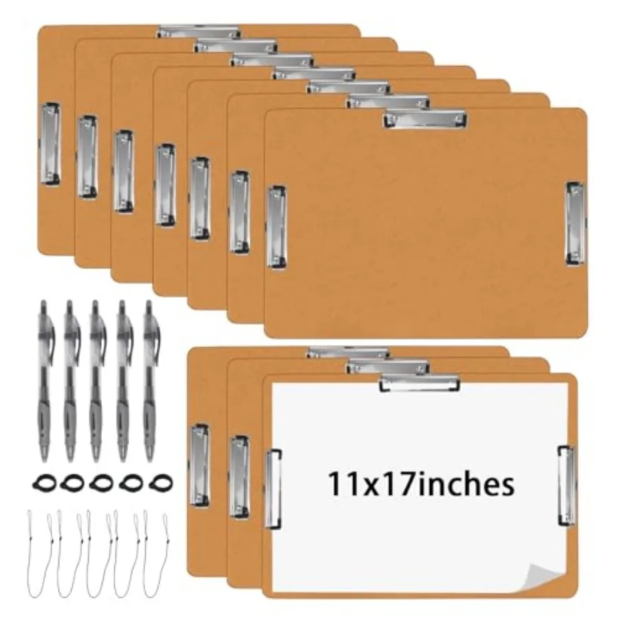 

10 Pcs 11x17 Clipboard Three Clip Set Tough Horizontal Clipboard Extra Large Drawing Clipboards with Pens Silicone Rings and La