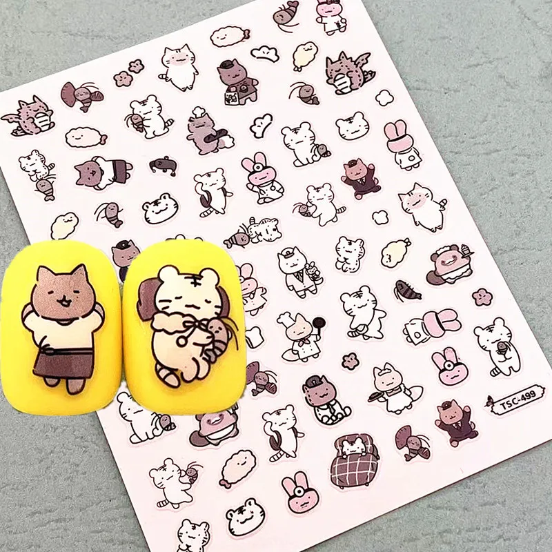 Newest Cute Cats bears 3D Self Adhesive Decal Slider DIY Decoration Tips Nail Sticker TSC499