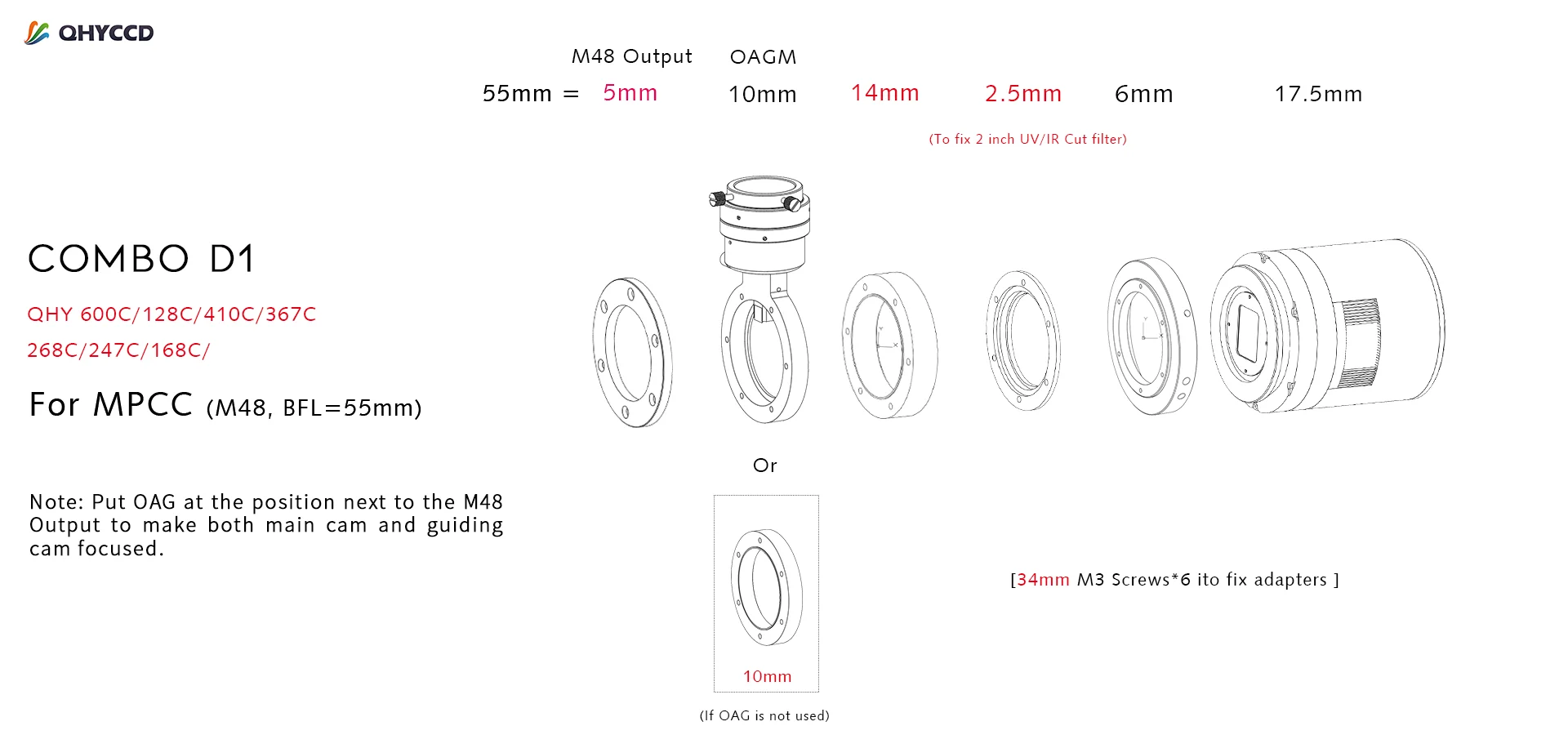 QHYCCD set adaptor ring D1 and 55mm corrector are suitable for color cameras such as QHY247C