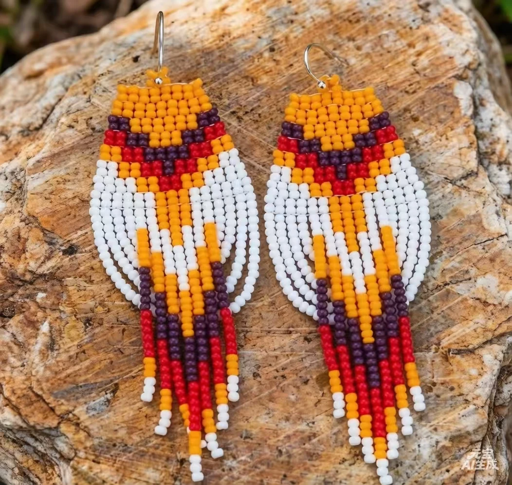 ZGMXR Rice bead earrings Geometry Gradation color Tassel Hand-woven Alloy Woman Fashion Simple Bohemia Beaded earrings view 6