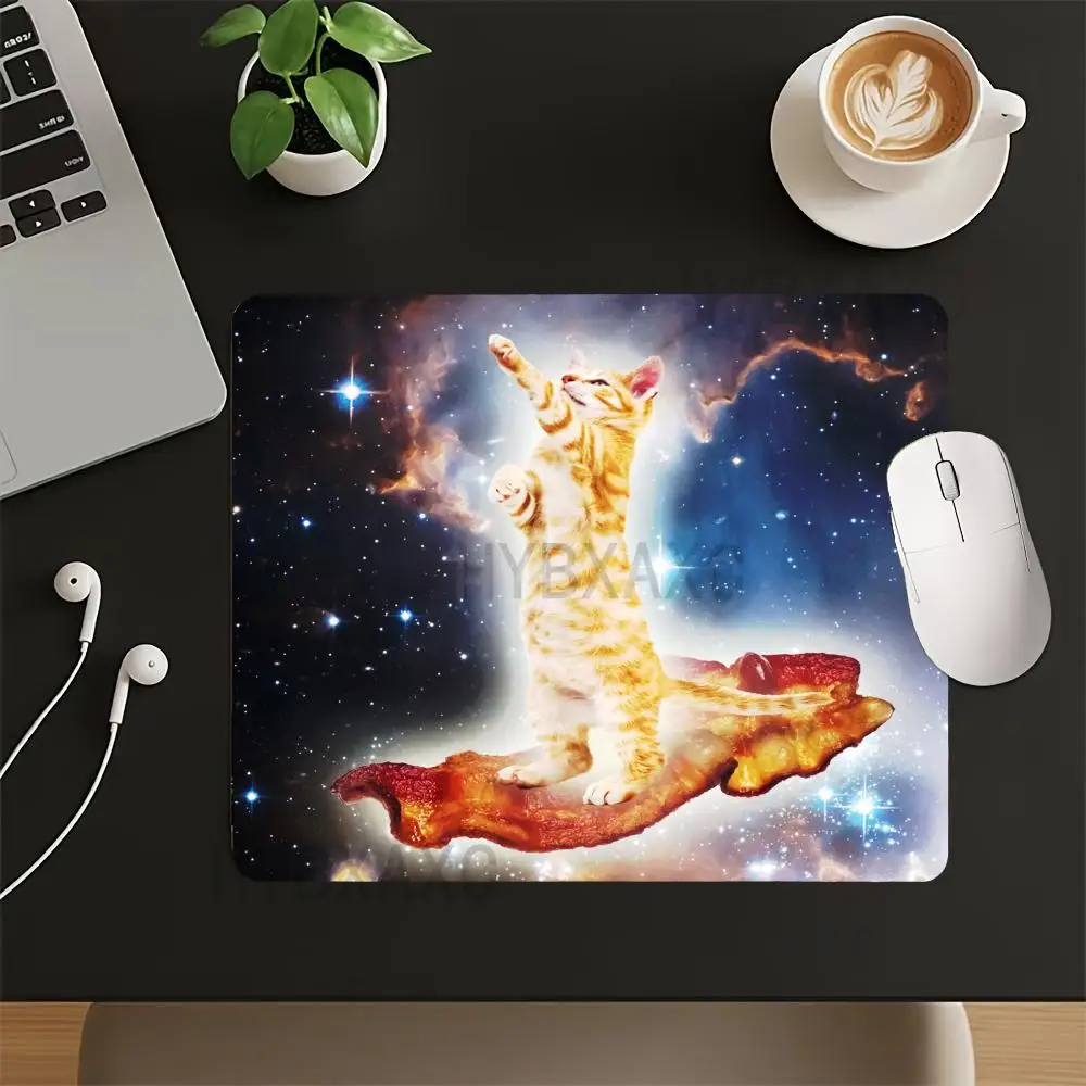 

HYBXAXC Funny Space Cat Bacon Print Small Mouse Pad Non-Slip Desk Mat, Thick Rubber Base for Gaming & Office