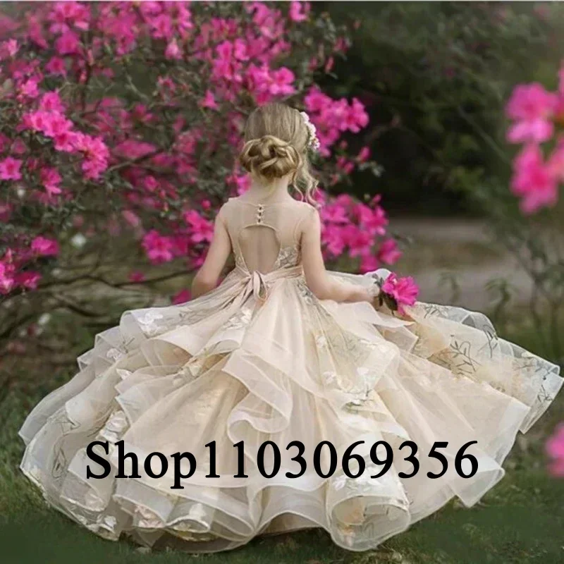 Customized Pink Flower Girl Dresses Organza Sleeveless Floor-Length Baby Girl Birthday Party First Communion Holiday Dress