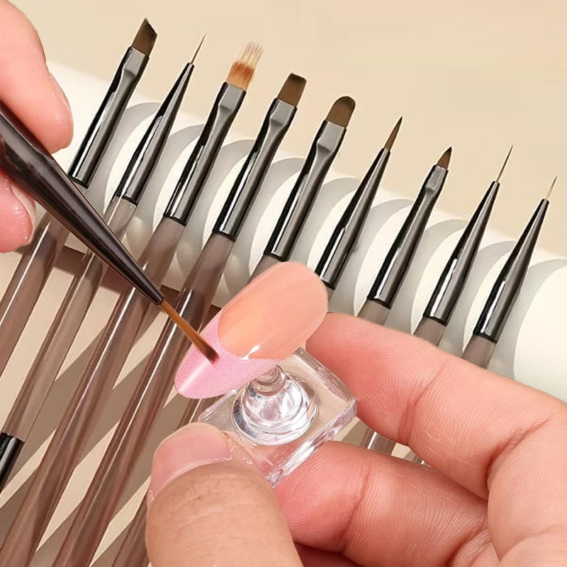 9Pcs UV Gel Acrylic Nail Brush Set, Nail Tips Extension Nail Brushes 3D Carving Manicure Salon Tools,For UV Gel Extension Brush