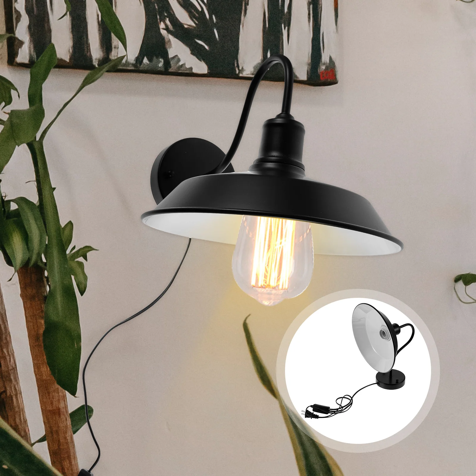 

Retro Wall Lamp Vintage Wall Sconce Plug In Cord Black Fixture Bedroom Bathroom Industrial Style Compact Home Use