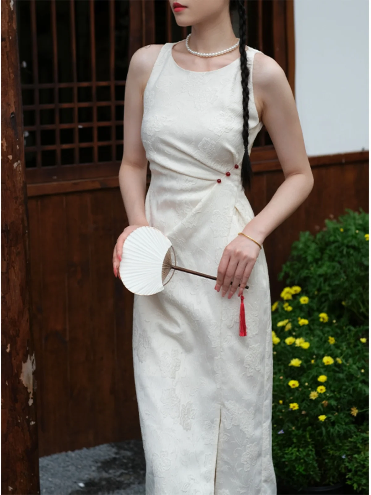 

Белое платье-ципао в стиле римейк для женщин, элегантное летнее свадебное платье, винтажное китайское платье с круглым вырезом, стройнящее фигуру