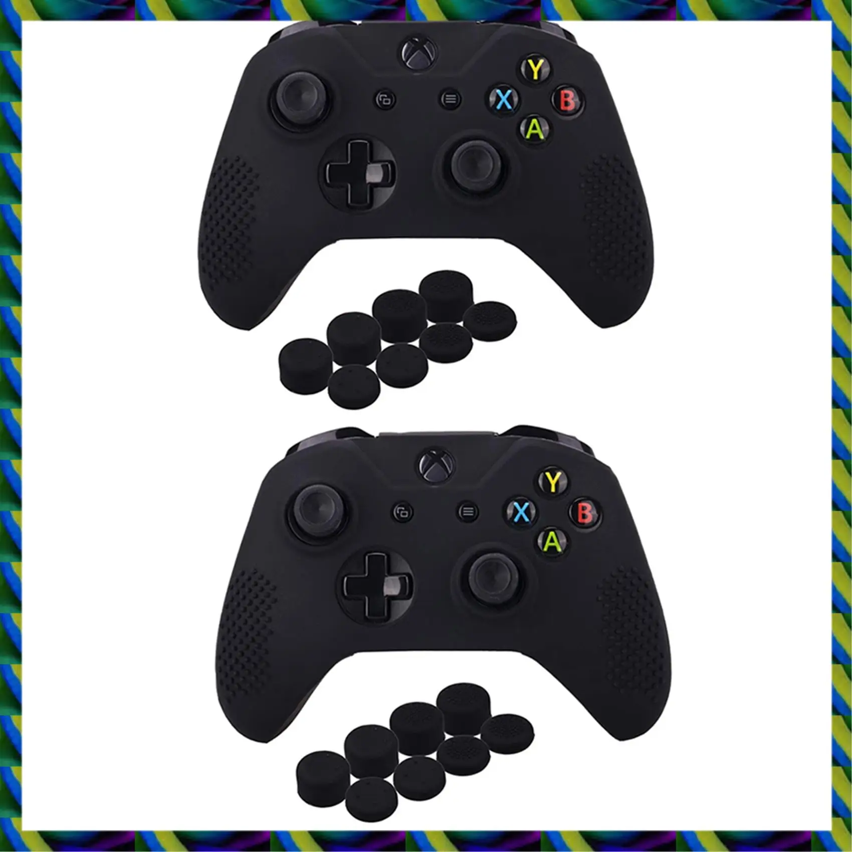 ฝาครอบซิลิโคนแบบมีกระดุมรายวันสําหรับ Microsoft One X และ One S Controller X 2 พร้อมด้ามจับนิ้วหัวแม่มือ Pro 16 ชิ้น (สีดํา)