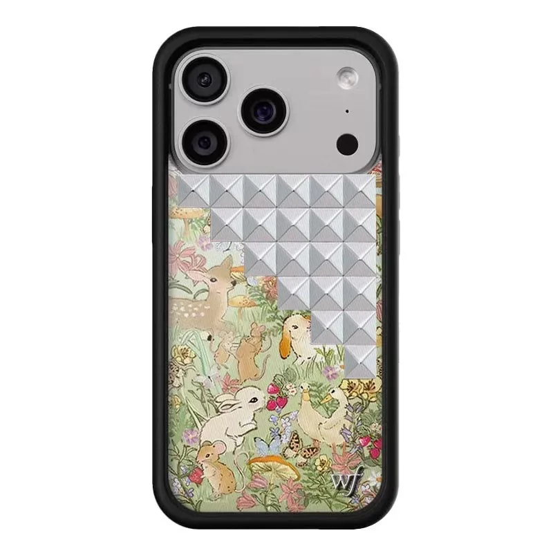 Wildflower 3D Solid Rivet Glänzender Stern Leoparden Handyhülle für iPhone 12 13 14 15 16 17 Pro Max Zebra Zähne Kaninchen Nieten WF Schale ﻿ ﻿ ﻿