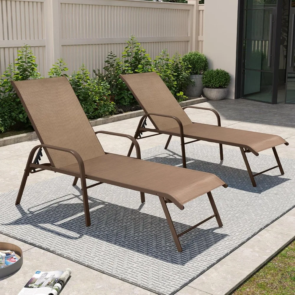 

Chaise Lounge Chair Outdoor with Armrests, Pool Lounge Chairs Set of 2, Aluminum Adjustable 5 Positions Sun Tanning Lounger for