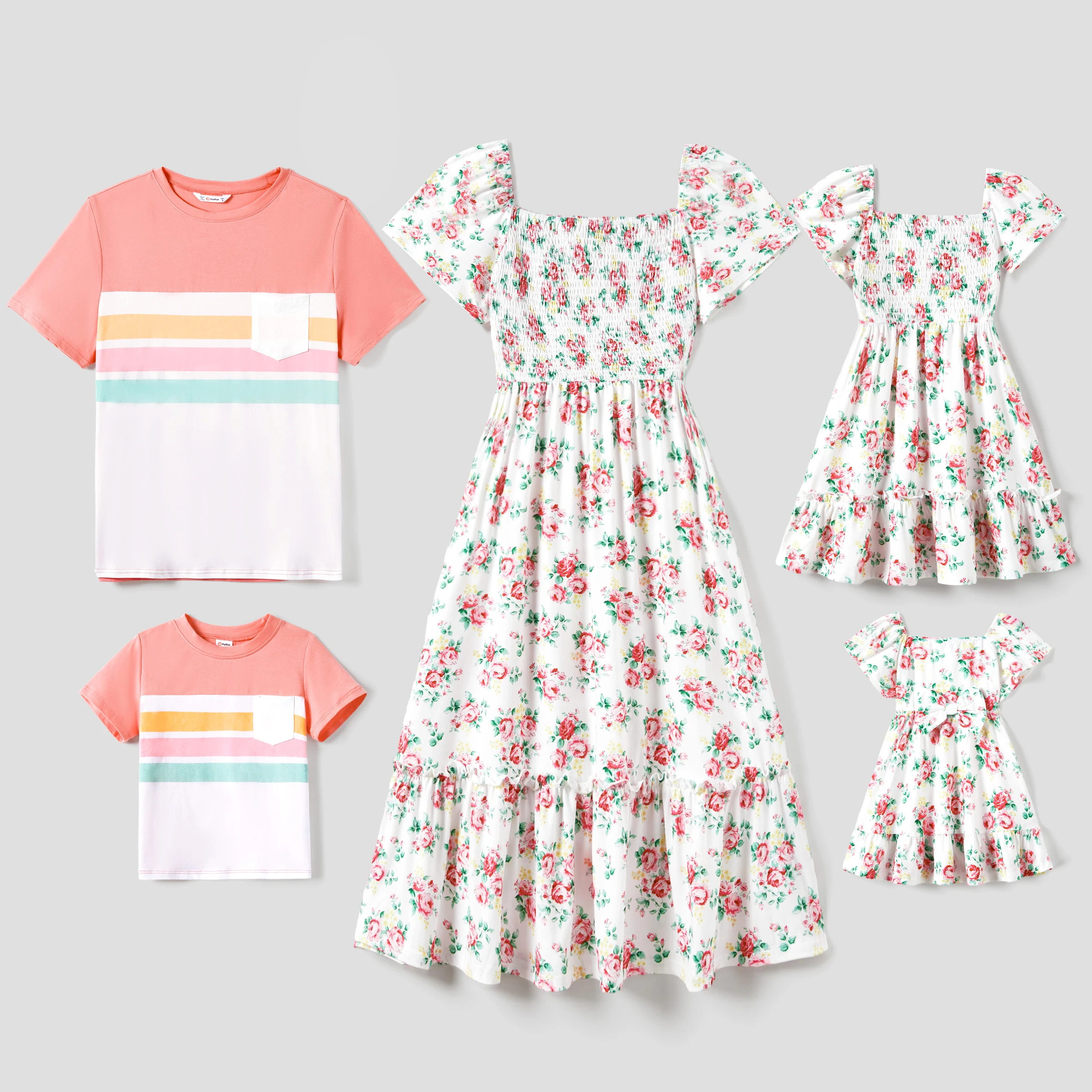 

PatPat Family Matching Color Block Tee and Ditsy Floral Shirred Top Dress Sets