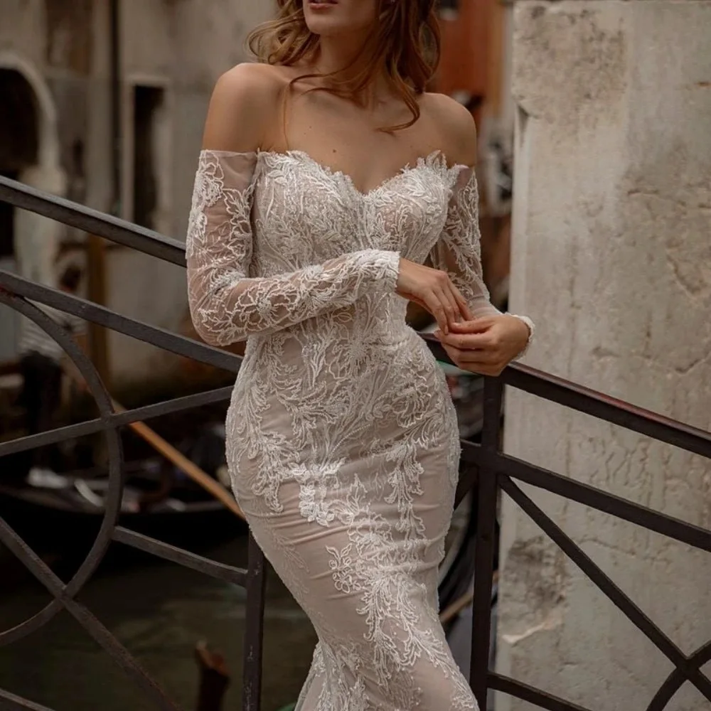 

Sexy Off The Shoulder Mermaid Lace Wedding Dresses For Women Sweetheart Neck Bride Gowns Dress brautkleid for damen Vestidos
