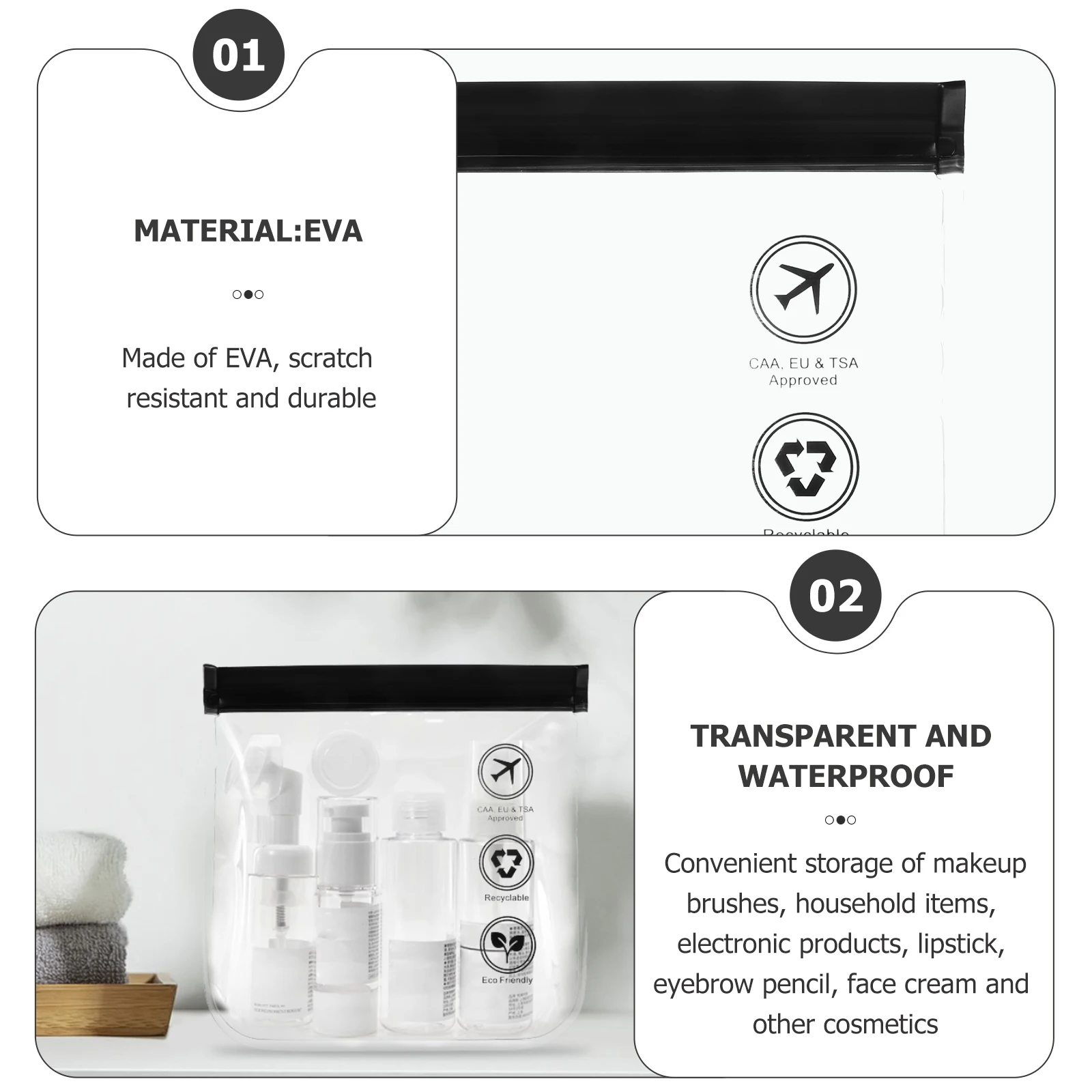 

2pcs Portable Wash Bag EVA Storage Holder Toiletry Organizer Travel Tote for Women Men Light Durable Scratch Resistant