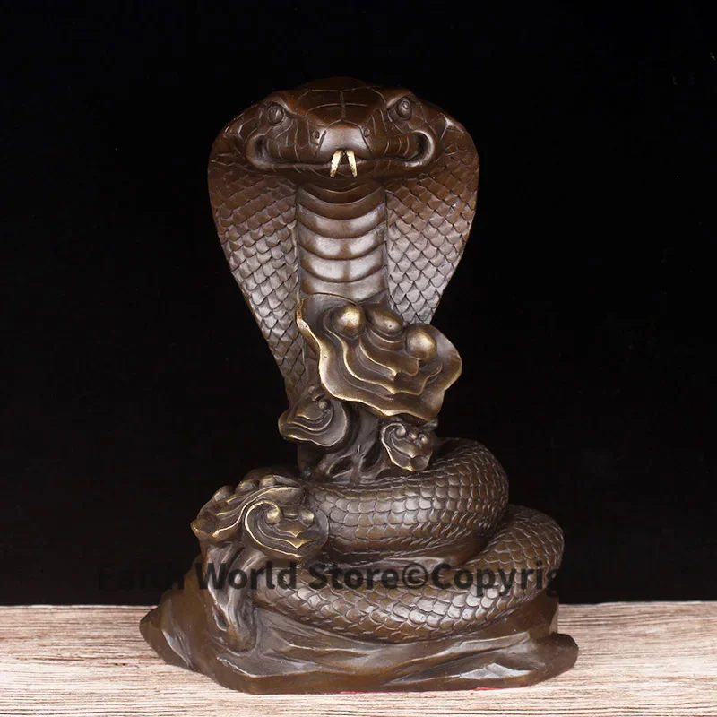 23 CM -TOP COOL home office decorative AR -efficacious Talisman mascot for wealth and luck RUYI naja cobra bronze sculpture