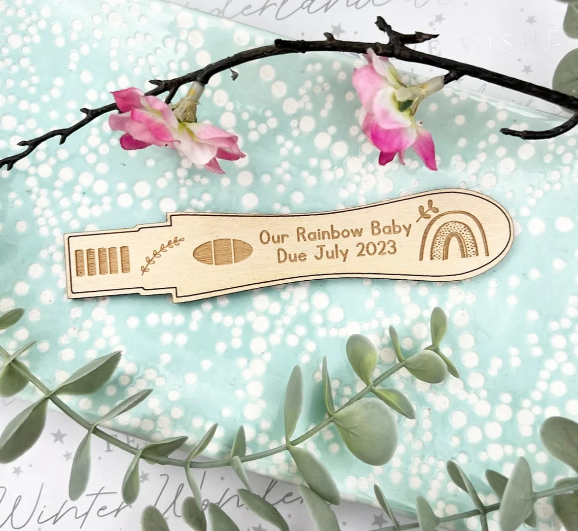 Personalised Wooden Pregnancy Test, Pregnancy Announcement, Baby Due 2024, Baby Coming Soon, Rainbow Baby, Pregnancy Photo Prop