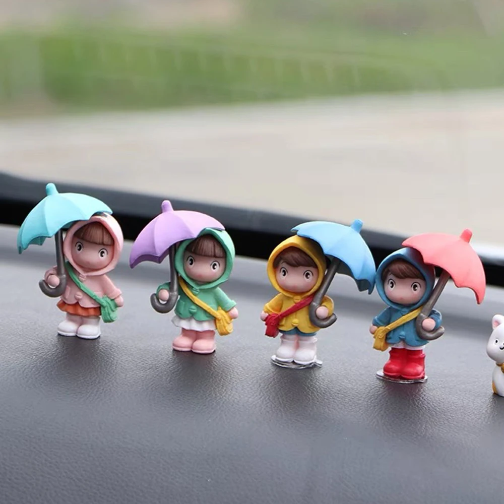 4pcs Umbrella Girls Mini Accessories Decor Car Interior Decoration Figures Kawaii Micro Landscape Car Dashboard Ornaments Parts