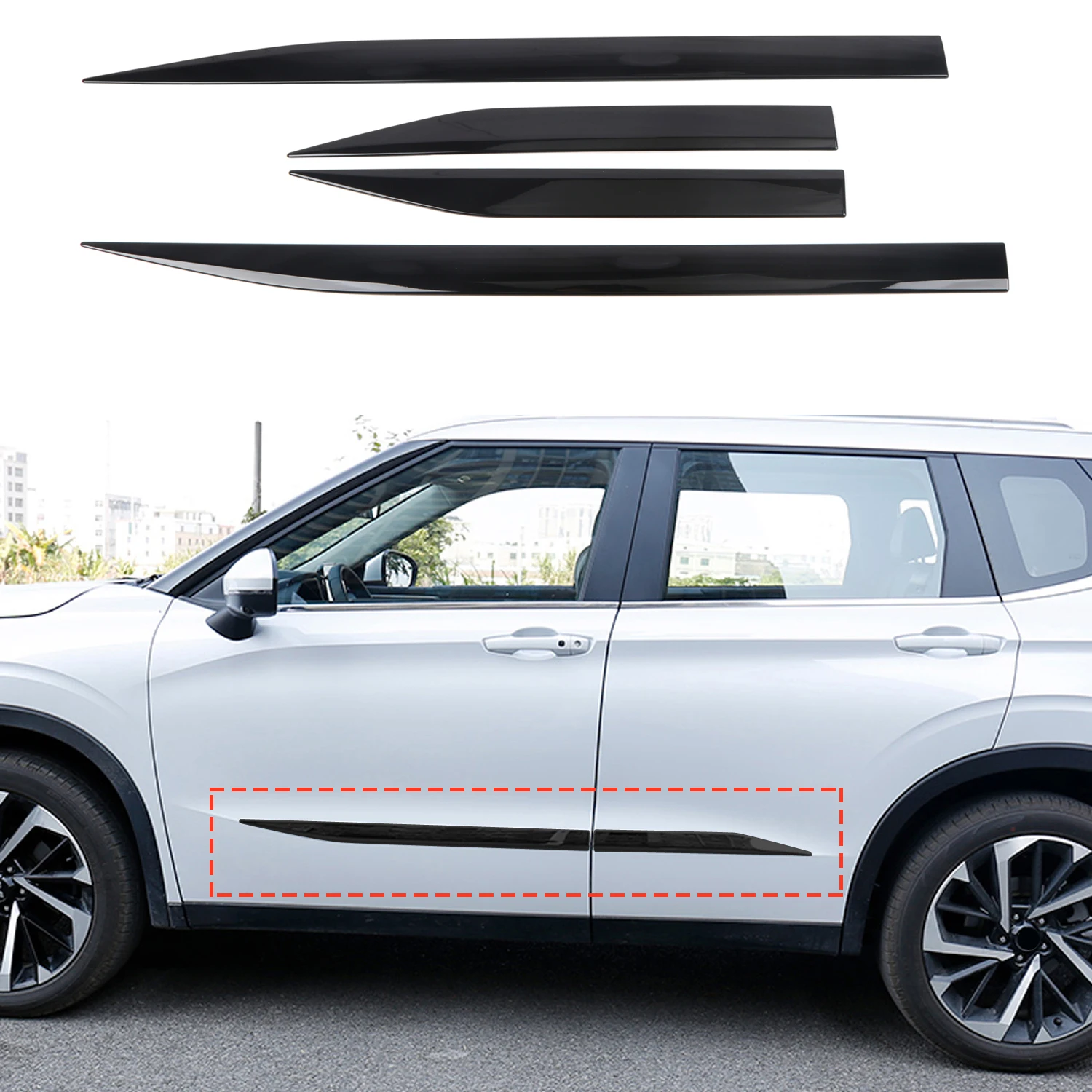 

Для Mitsubishi Outlander 2022-2025: Защитные накладки на боковые двери из АБС-пластика, самоклеящиеся, черные, 4 шт.