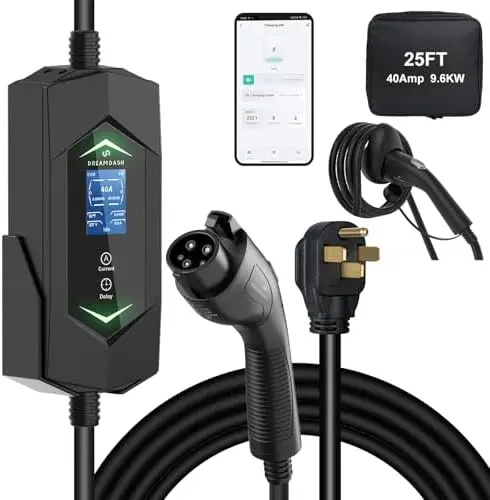 

40A Level 2 EV Charger 9.6kW WiFi App Control NEMA 14-50 25ft Cable J1772 ETL Portable
