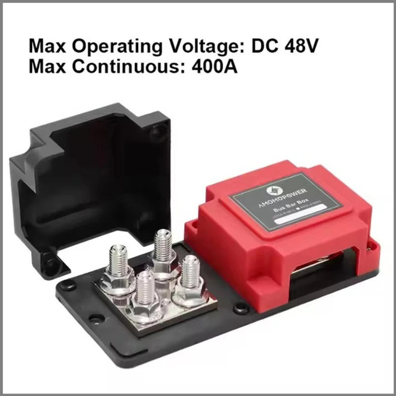 

Terminal Connector Heavy-Duty M10 8Stud Terminal Battery 400A 48V BusBar Box Car Audio Power Distribution Block Connector