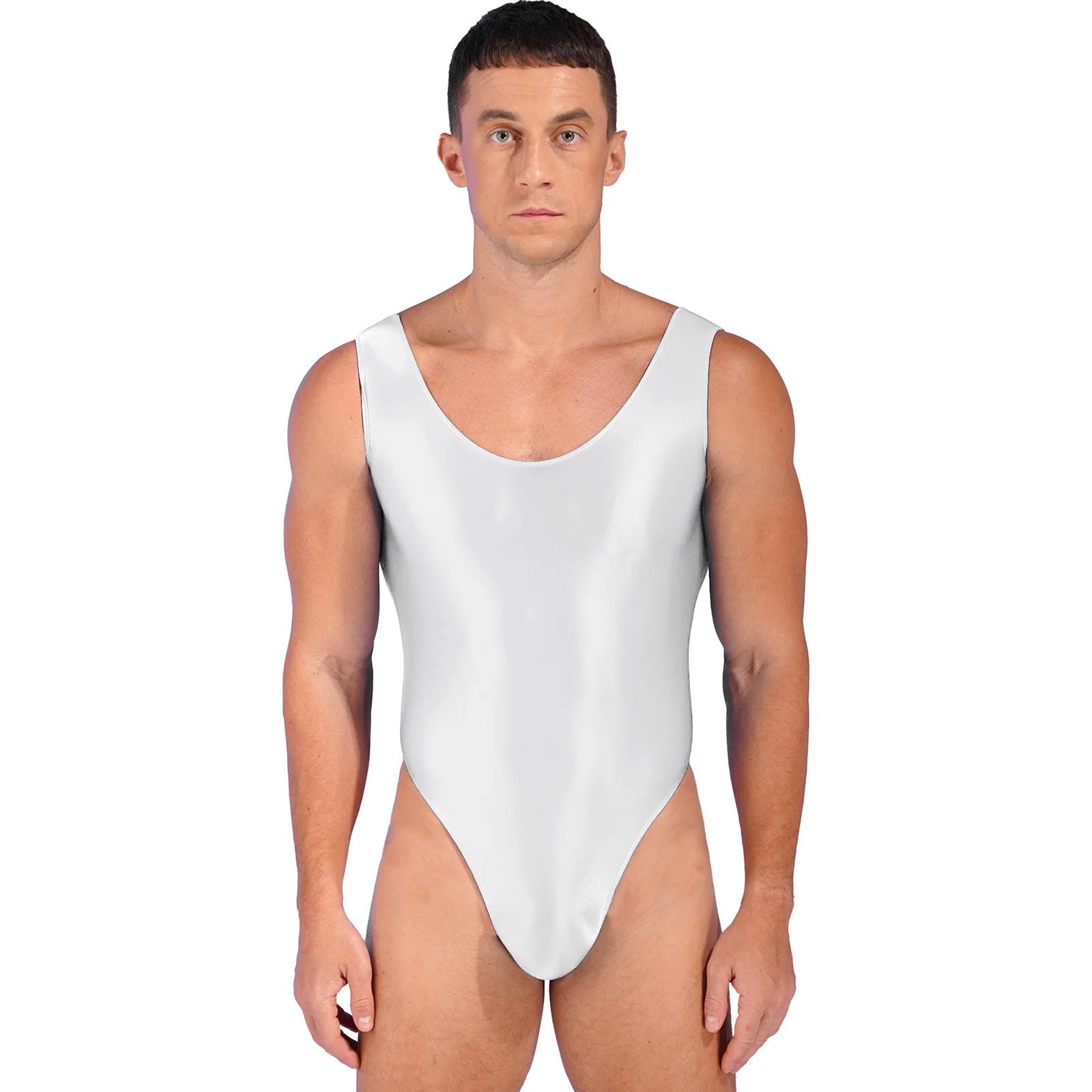 Mens Lingerie Bodysuit Gymnastics Swimsuit Glossy Backless Bodysuit Pool Party Swimwear Training, Swimming Yoga Dance Fitness