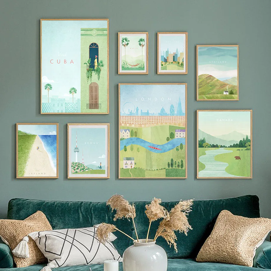

Minimalist Retro Bali Ireland Seoul Scotland Cuba Travel Poster Wall Art Canvas Painting Print Wall Picture Living Room Decor