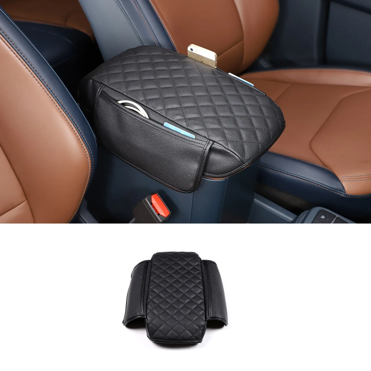 Armrest Cover Plaid Carbon Fiber Pattern Cars For 22 Ford Maverick