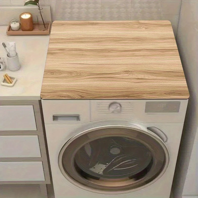 VIKAMA Luxury-Style Wood Grain Washing Machine Cover, Water Absorbing Anti-Slip Counter Top Protection Pad, Home Decoration