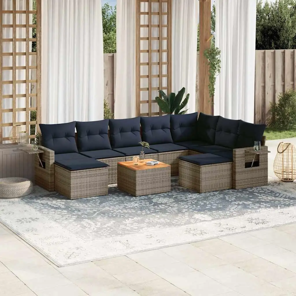 

10 Piece Outdoor Patio Sofa Set with Cushions Gray Poly Rattan Garden Furniture