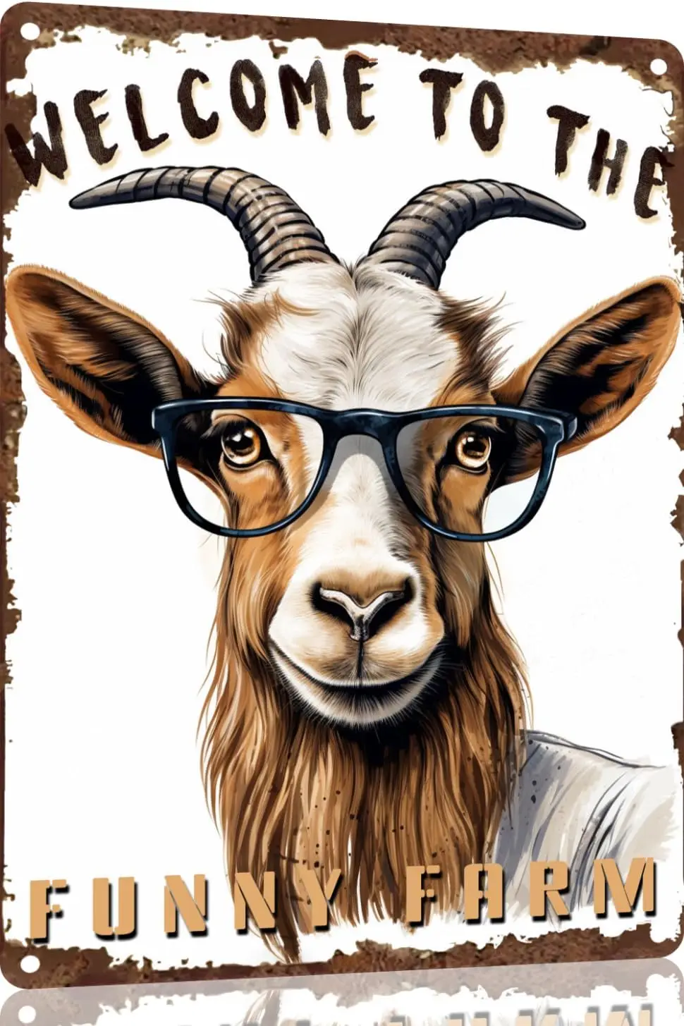 Welcome to the Funny Farm Goat Bathroom Funny Novelty Metal Sign Retro Wall Decor for Home Gate Garden Bars Restaurants Cafes