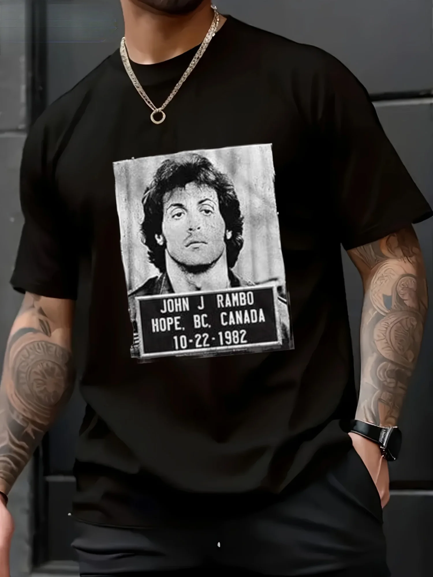 تيشيرت رجالي بأكمام قصيرة مصنوع من القطن الخالص بنمط ستالون روكي مطبوع عليه، طراز عادي، قميص Y2Kshirt كبير الحجم #1