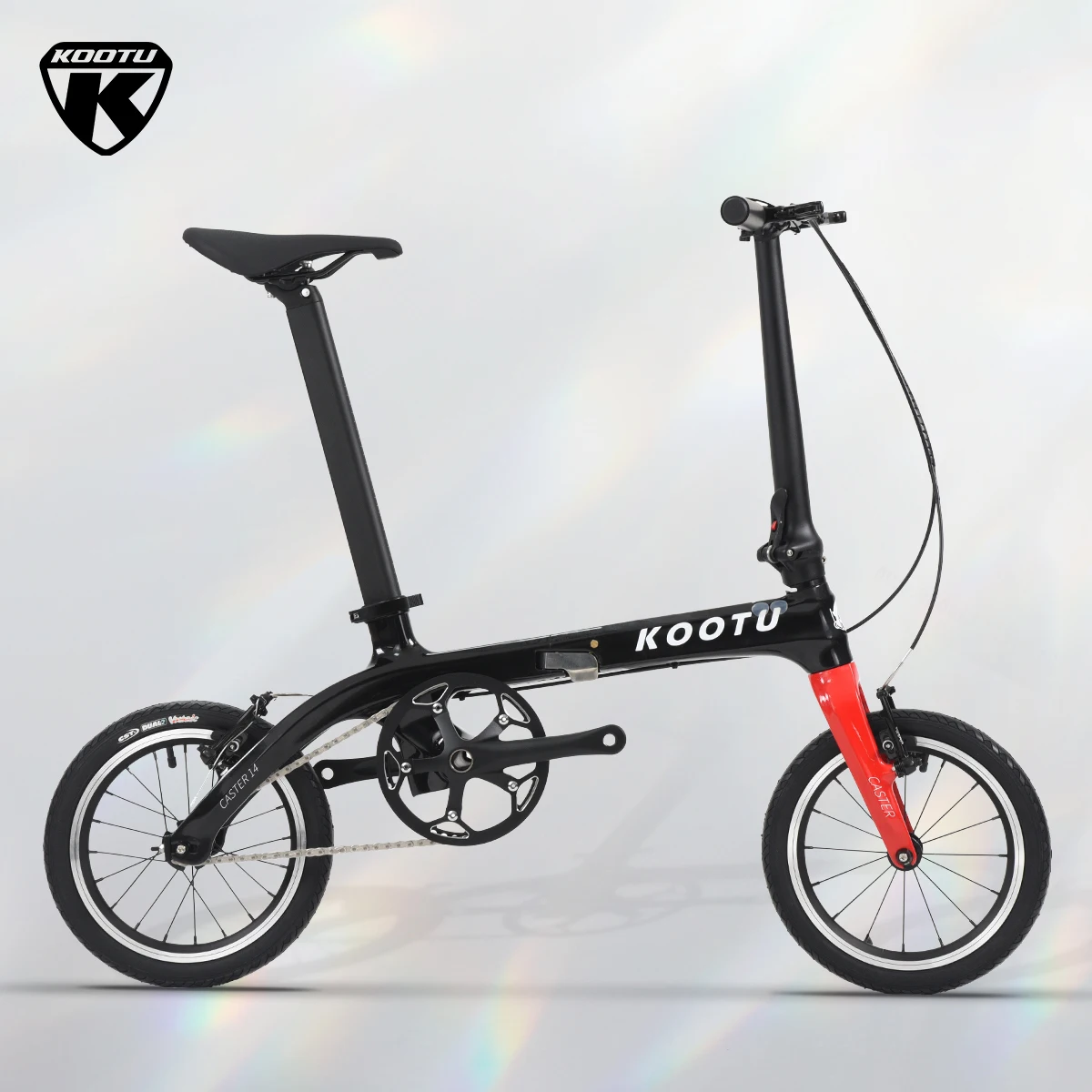 KOOTU carbon fiber folding bicycle 14-inch wheel student bike one-touch folding bicycle 6.7 kg mini single-speed bike with bell