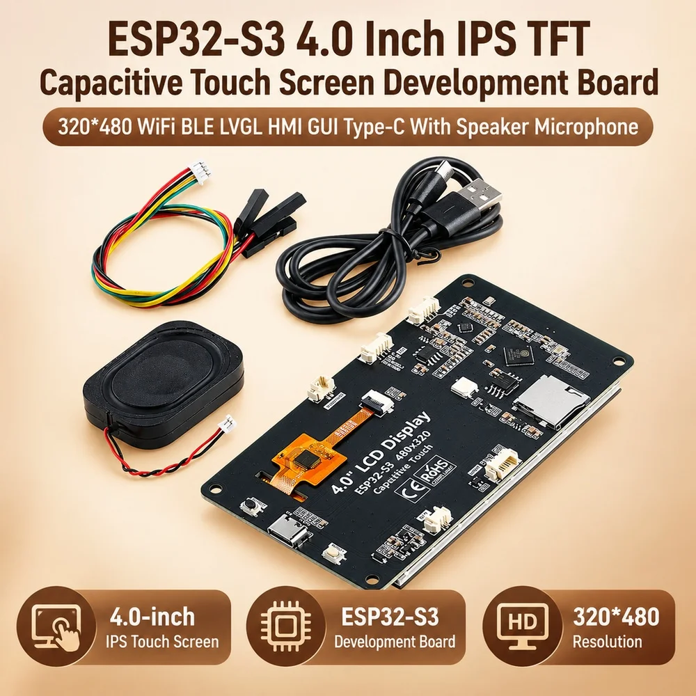 ESP32-S3 4.0 Inch IPS TFT Capacitive Touch Screen Development Board 320*480 WiFi BLE LVGL HMI GUI Type-C With Speaker Microphone