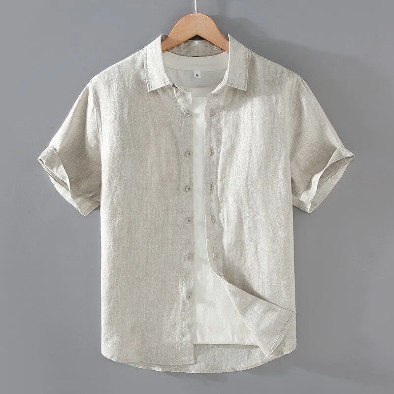 Summer Thin Cotton Linen Short Sleeve Shirt Jacket Men's Casual Fashion Urban Style Spring Youth Regular Fit No Pocket Embell...