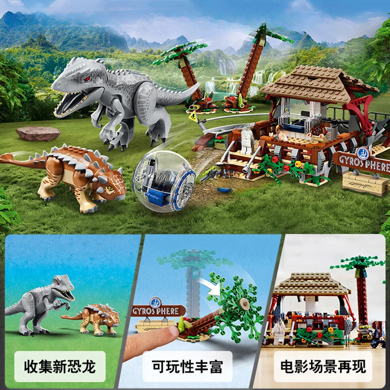 Compatibile MOC Imposta Dinosaur Park Serie di film Building Blocks Indominus Rex vs. Ankylosaurus Mondo dei bambini Giocattoli Regalo 75941