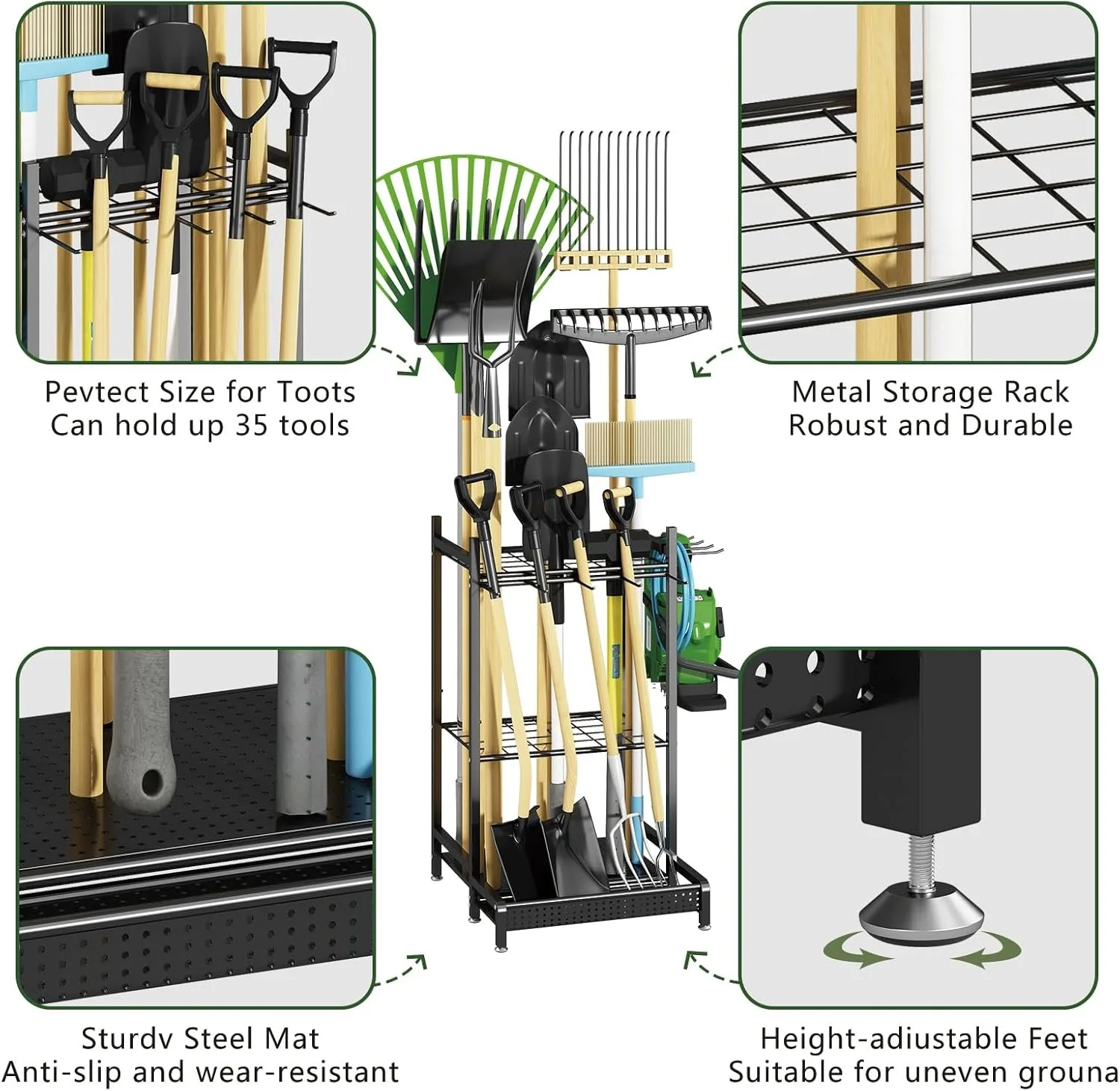 Garden Tool Organizer Stable Utility Rack Easy to Install Garage Tool Storage Rack Rakes Shovels Rack for Shed Yard Outside Lawn