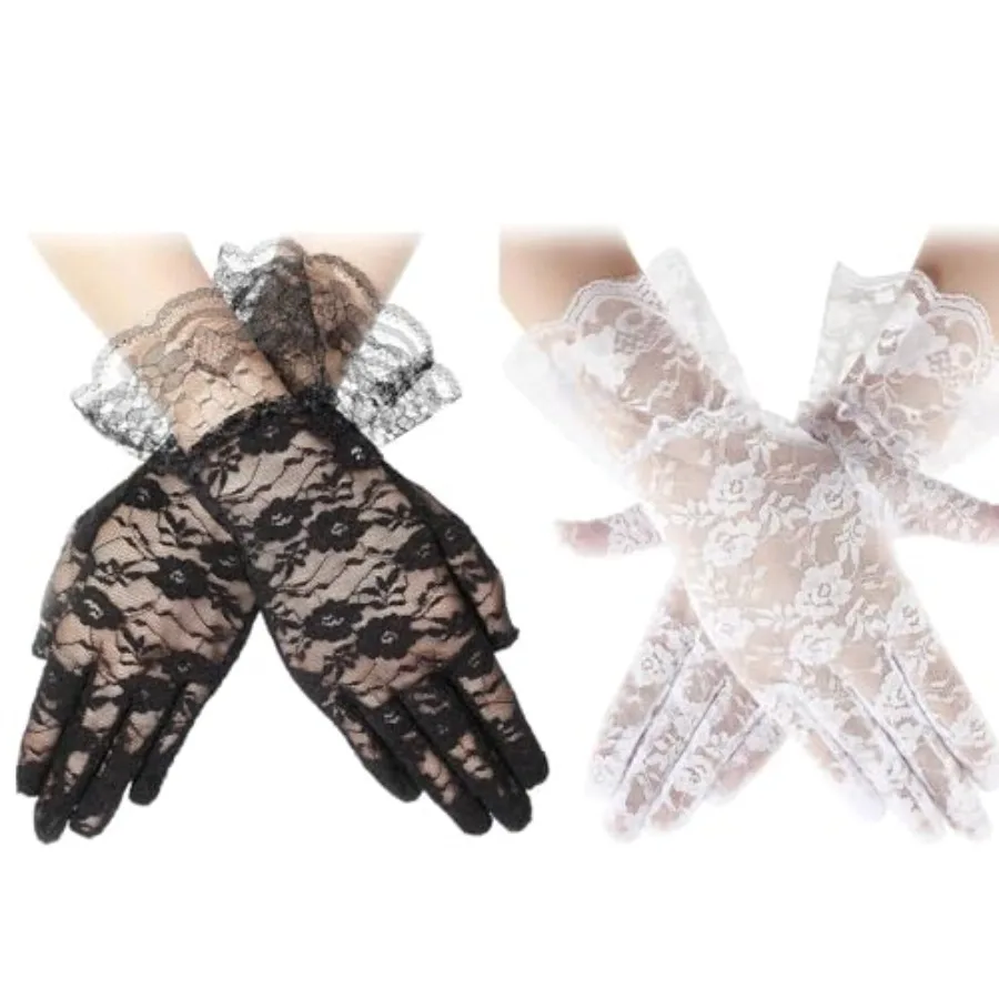 Lace Gloves for Women, Wedding Bridal Tea Party Gloves, Floral Opera Glove for Evening Prom 1920s Halloween Costume