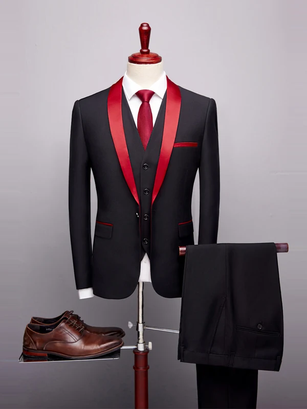 

Мужской свадебный костюм-тройка: деловой, формальный, для жениха, приталенный крой, из смеси полиэстера и вискозы, на все сезоны