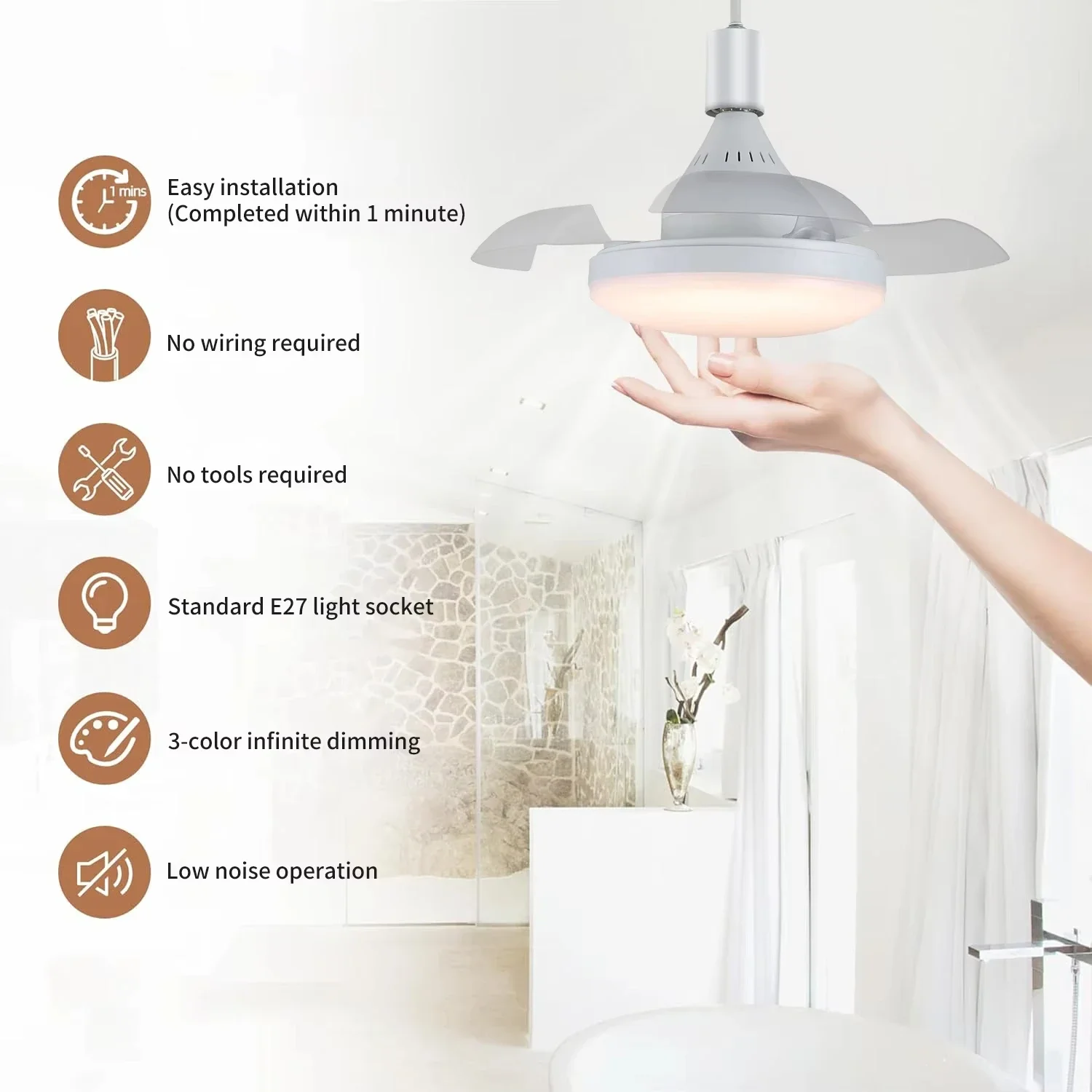 

48W LED Fan Light E27 Base for Home Living Room Bedroom Study Hotel - Energy Efficient Lighting with Built-In Ceiling Fan Light